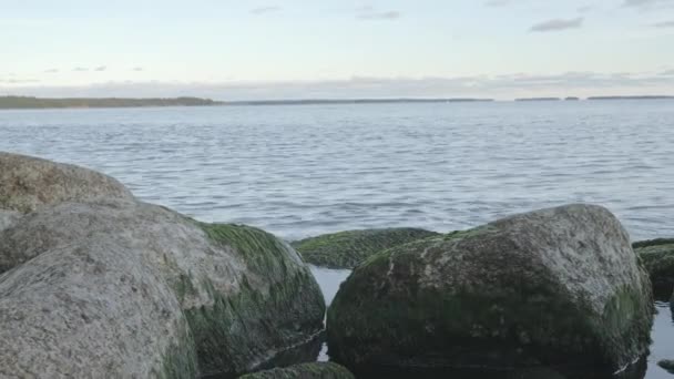 Widok na morze przybrzeżne ze skałami — Wideo stockowe