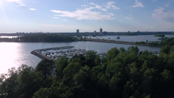 Drone disparo de los árboles en el Golfo de Finlandia en Helsinki — Vídeos de Stock