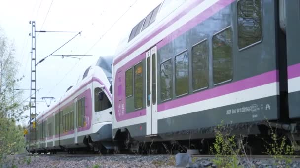 A moving local train in the city of Helsinki Finland — стокове відео