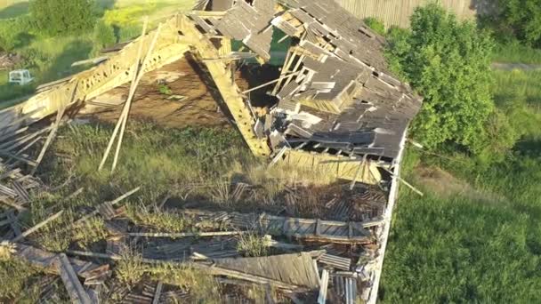 Drone shot of an old soviet cattle barn. — Wideo stockowe