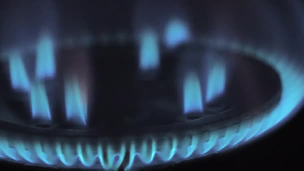 O olhar mais atento da chama azul do fogão a gás. Aumento dos preços da energia. — Vídeo de Stock