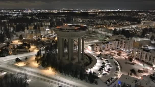 Aerial shot of the old water tower in Hiekkaharju Vantaa. — Video Stock