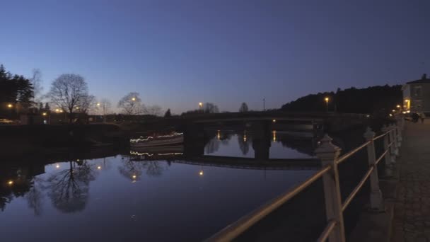 Idyllic shot of the Porvoo river and the street next to it in Finland. — Stok video