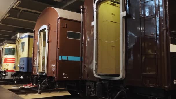 Vagões antigos exibidos no museu ferroviário em Nagoya Japão. — Vídeo de Stock