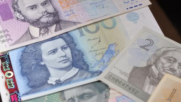 Некоторые из бумажных векселей эстонской кроны money.close-up.4K UHD — стоковое видео