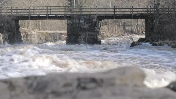 Blíž k řece, přes kterou teče most.. — Stock video