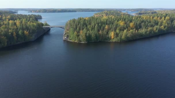 Island Trees Side Bridge Lake Saimaa Finland Russian Finnish Border — Stock video