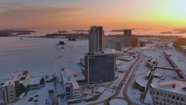 Espoo Finlandia Febrero 2022 Lanzamiento Aéreo Keilaranta Nevado Espoo Finlandia — Vídeo de stock