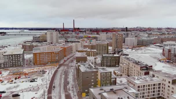 Helsingfors Finland Februari 2022 Flygfoto Ett Nytt Bostadsområde Vid Västra — Stockvideo