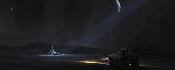 Veículo Espacial Viajando Planeta Alienígena Ilustração — Fotografia de Stock
