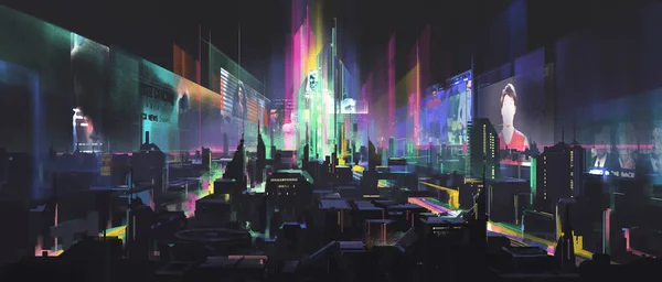 Deslumbrante Futura Cidade Ilustração — Fotografia de Stock