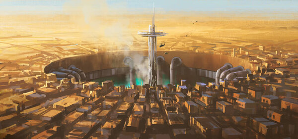 Mysterious pit in the desert, 3d illustration.