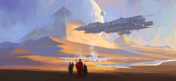 Парящий Космический Корабль Другой Планете Иллюстрация — стоковое фото