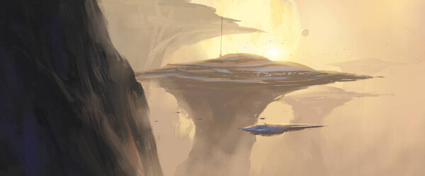 Magnificent alien building, 3D illustration.