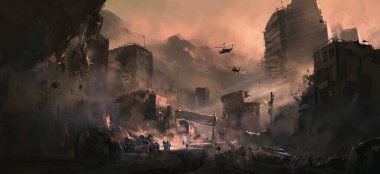 Apokaliptik yıkım sahnesi, 3 boyutlu resimleme