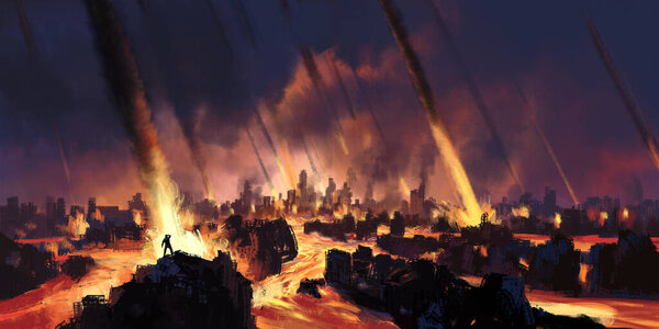 Doomsday scene of purgatory on earth, 3D illustration.