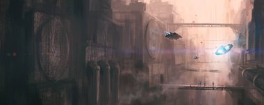 Futuristic city streets, 3D illustration.