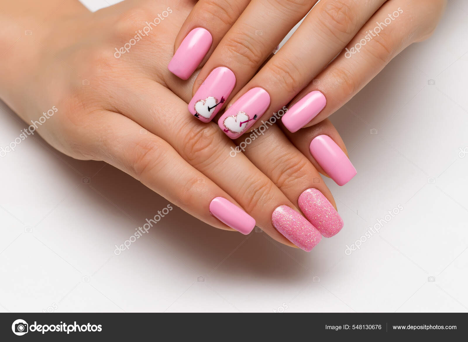 Light pink nail art with printed flowers Stock Photo | Adobe Stock