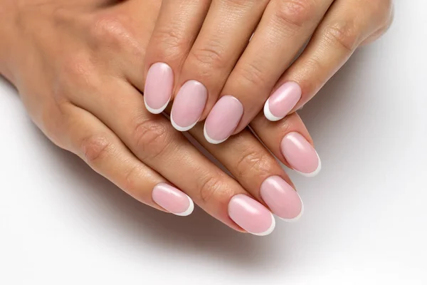 Klassieke Manicure Bruiloft Nagel Ontwerp Witte Manicure Franse Manicure Ovale — Stockfoto