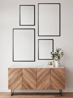 Çevre dostu iç mekan tarzı. Çerçeve modeli. Poster modeli. 3d görüntüleme, 3d illüstrasyon