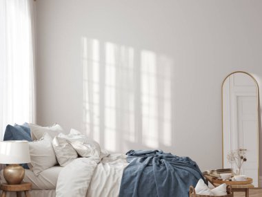 Sunny Eco Friendly iç mekan tarzı. Oturma odası. Duvar modeli. Duvar sanatı 3d görüntüleme, 3d illüstrasyon