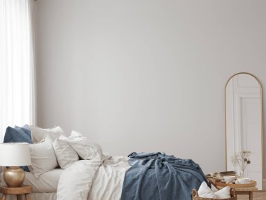 Sunny Eco Friendly iç mekan tarzı. Oturma odası. Duvar modeli. Duvar sanatı 3d görüntüleme, 3d illüstrasyon