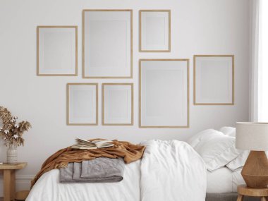 Boho tarzında çerçeve ve poster modeli. 3d görüntüleme, 3d illüstrasyon