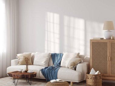 Boho stili iç mimari duvar modeli. 3d görüntüleme, 3d illüstrasyon