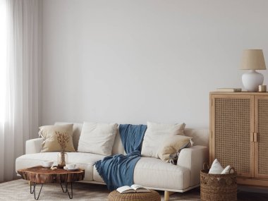 Boho stili iç mimari duvar modeli. 3d görüntüleme, 3d illüstrasyon