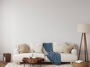 Boho stili iç mimari duvar modeli. 3d görüntüleme, 3d illüstrasyon