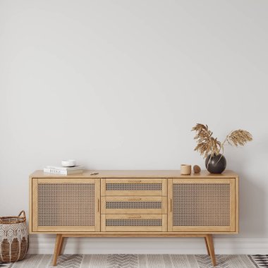Boho stili iç mimari duvar modeli. 3d görüntüleme, 3d illüstrasyon