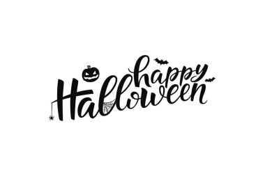 Mutlu Cadılar Bayramı mektupları, vektör fırça kaligrafisi. İlan, poster, tebrik kartı, afiş, fiş için el yazısı Cadılar Bayramı baskı. El çizimi dekoratif tasarım ögesi.