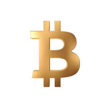 Bitcoin altın işareti beyaz arkaplanda izole.
