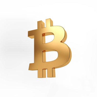 Bitcoin altın işareti beyaz arkaplanda izole.