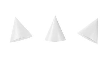 Vektör 3 boyutlu beyaz koni ayarlandı. Gerçekçi izole edilmiş 3D nesne.