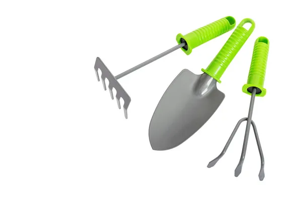 Garden Shovel Rake Fork Isolated White Background Garden Tools — Stock Photo, Image