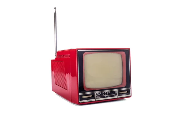 Beyaz Arka Planda Izole Edilmiş Eski Model Taşınabilir Televizyon Retro — Stok fotoğraf