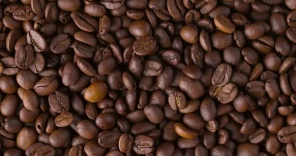 ローストコーヒー豆全体のスローモーションのクローズアップ 豆の回転と落下 — ストック動画