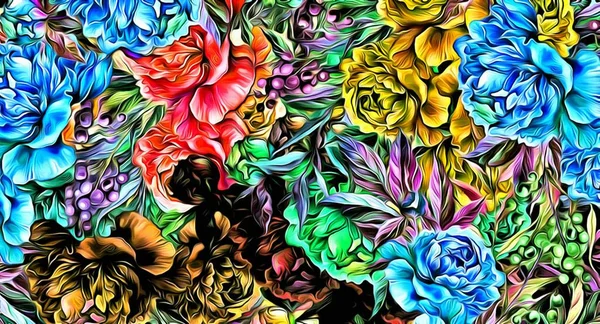 abstract computer stylized decorative vintage texture, background pattern of large strokes of paint, computer graphics colorful flower decor