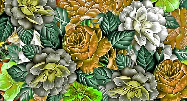 abstract computer stylized decorative vintage texture, background pattern of large strokes of paint, computer graphics colorful flower decor