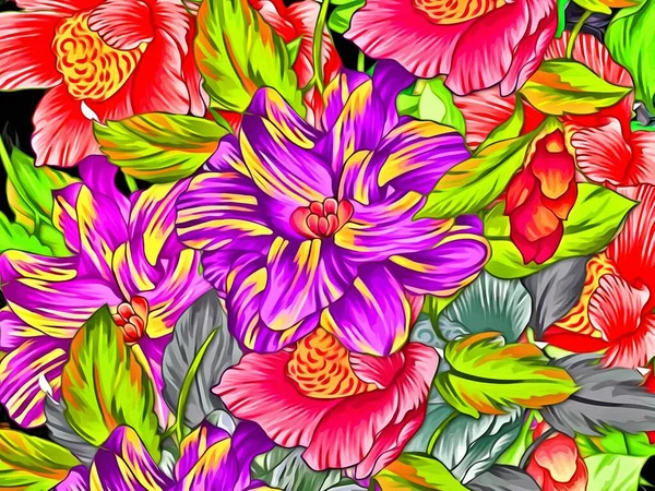 abstract computer stylized decorative vintage texture, background pattern of large strokes of paint, computer graphics colorful flower decor