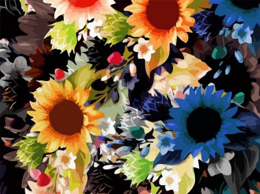 soyut bilgisayar stilize edilmiş dekoratif vintage doku, büyük boya darbelerinin arka plan deseni, bilgisayar grafikleri renkli çiçek dekoru