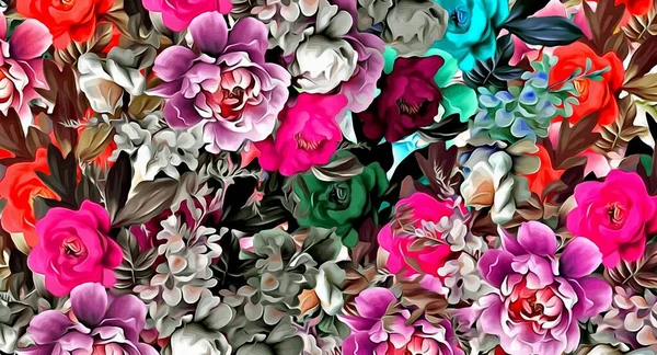 Компьютерная Графика Абстрактного Цветочного Психоделического Фона Стилизация Цветных Хаотических Наклеек — стоковое фото