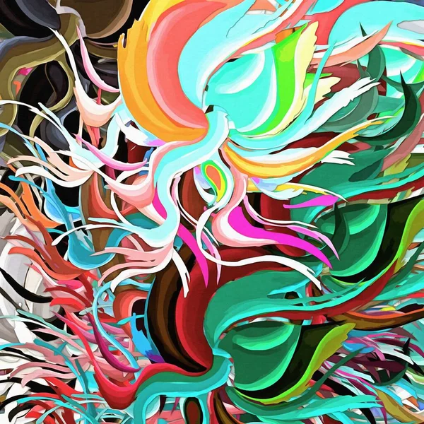 Ilustración Abstracta Arte Color Psicodélico Fractal Ondulado Espiral Líneas Formas — Foto de Stock