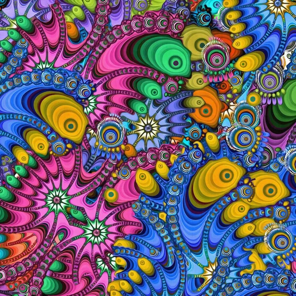 Abstrakte Illustration Kunst Farbe Psychedelisch Fraktale Wellige Spirallinien Organische Formen — Stockfoto