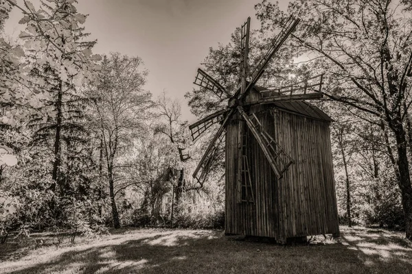 Retro Photo Old Windmill Autumn Forest — Zdjęcie stockowe