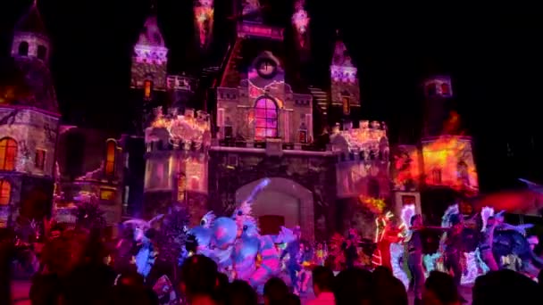 Nha Trang, Vietnam - 02.05.2021: el espectáculo Tata en el parque de atracciones Vinwonders. Entretenimiento colorido con proyecciones de luz — Vídeos de Stock