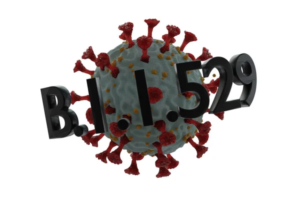 Representación 3D de una nueva cepa de coronavirus B.1.1.529. Nueva cepa de coronavirus B.1.1.529 encontrada en África y en todo el mundo — Foto de Stock