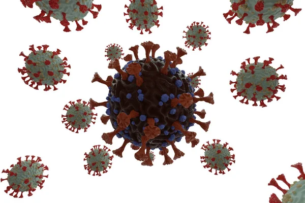 Representación 3D de una nueva cepa de coronavirus. Variante de Omicron de COVID. Nueva cepa de coronavirus B.1.1.529 encontrada en África y en todo el mundo — Foto de Stock