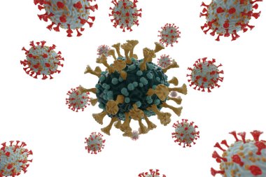 3D render of a new strain of coronavirus. Omicron variant of COVID. New strain of coronavirus B.1.1.529 found in Africa and around the world clipart